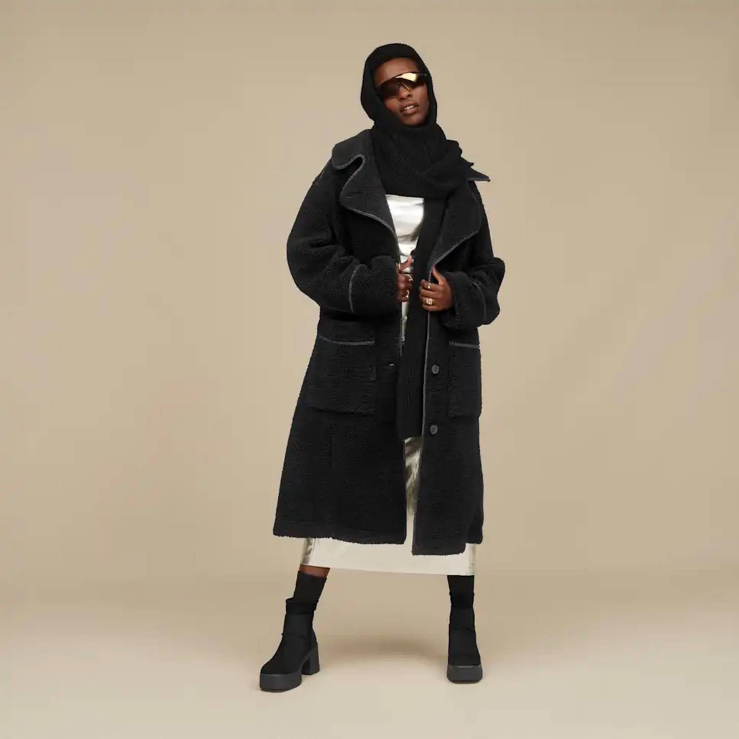 New Ugg Women's Sema Uggfluff Coat In Black